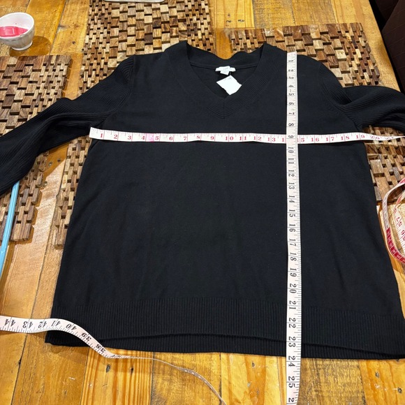 J.Jill Black V Neck Long Sleeve Sweater M Petite Cotton Nylon Blend - Picture 7 of 9